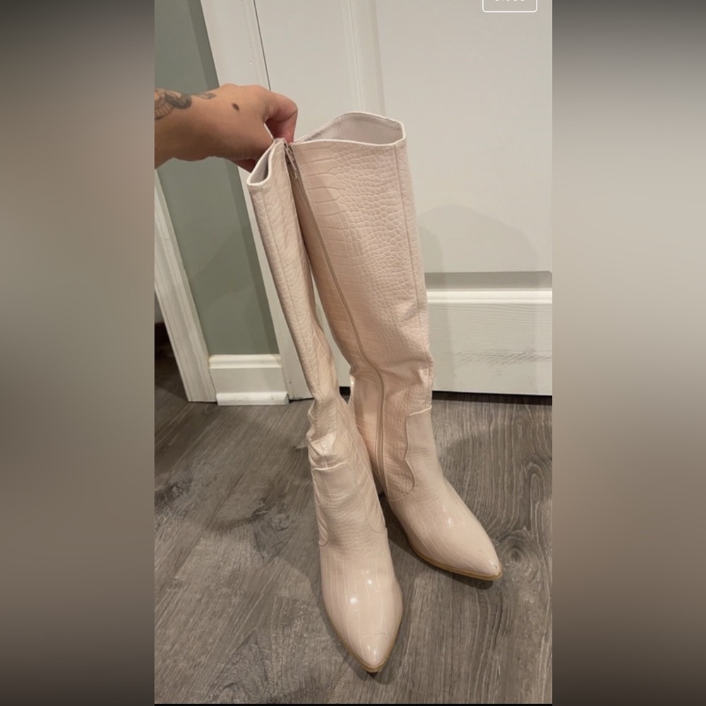 Cream heels boots